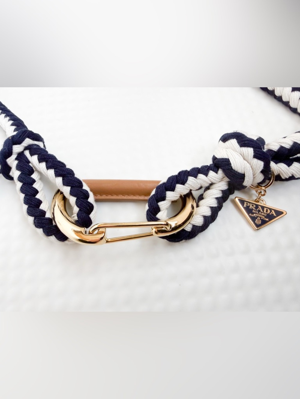 New Prada Braided Rope Belt in Marine and White Size 75 (U.S. 2) - Picture 6 of 11